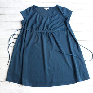 Liz Lange Womens Maternity Tunic Top Size S Short Cap Sleeve Tie Teal